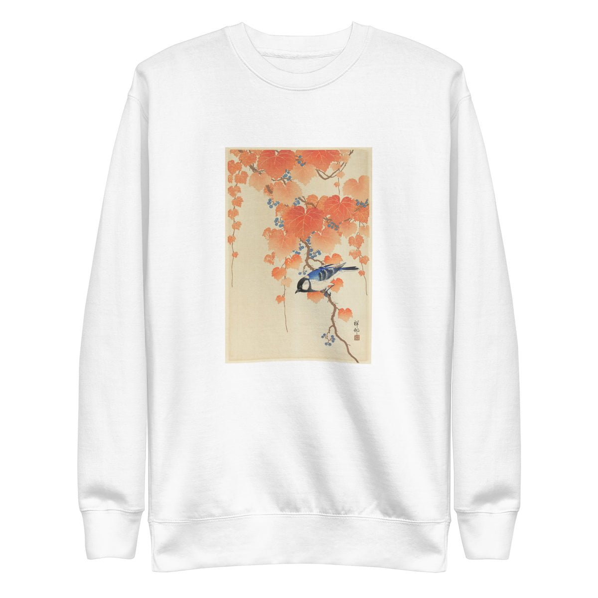 White Sweater Great Tit On Paulownia Branch - Ohara Koson 1925 Signature