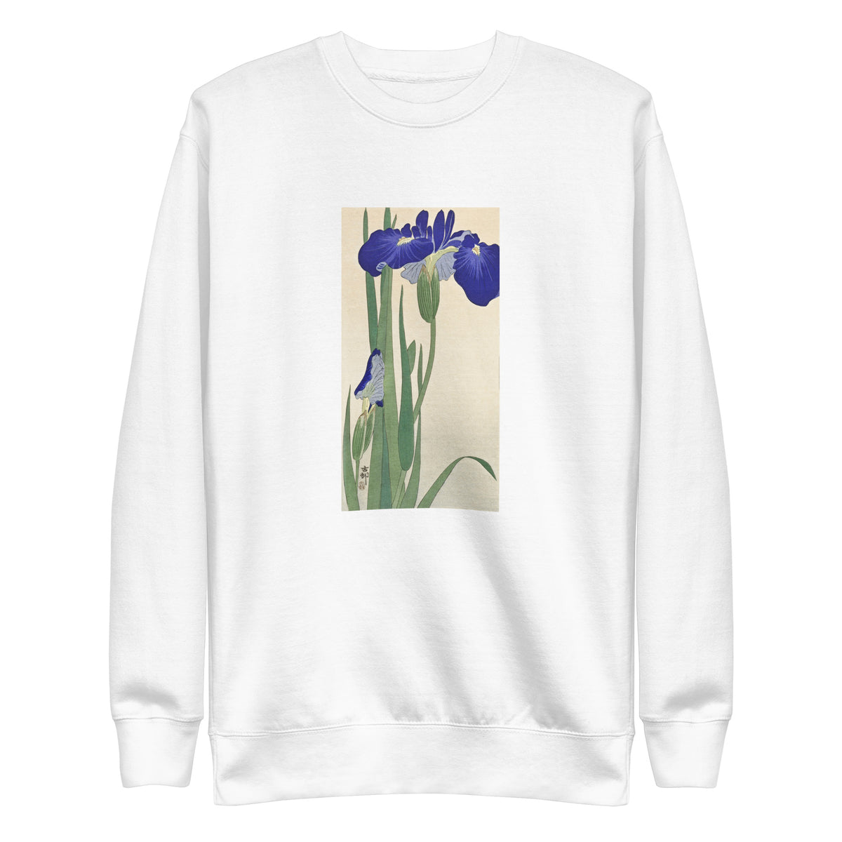 White Sweater Blue Irises - Ohara Koson 1900 Signature