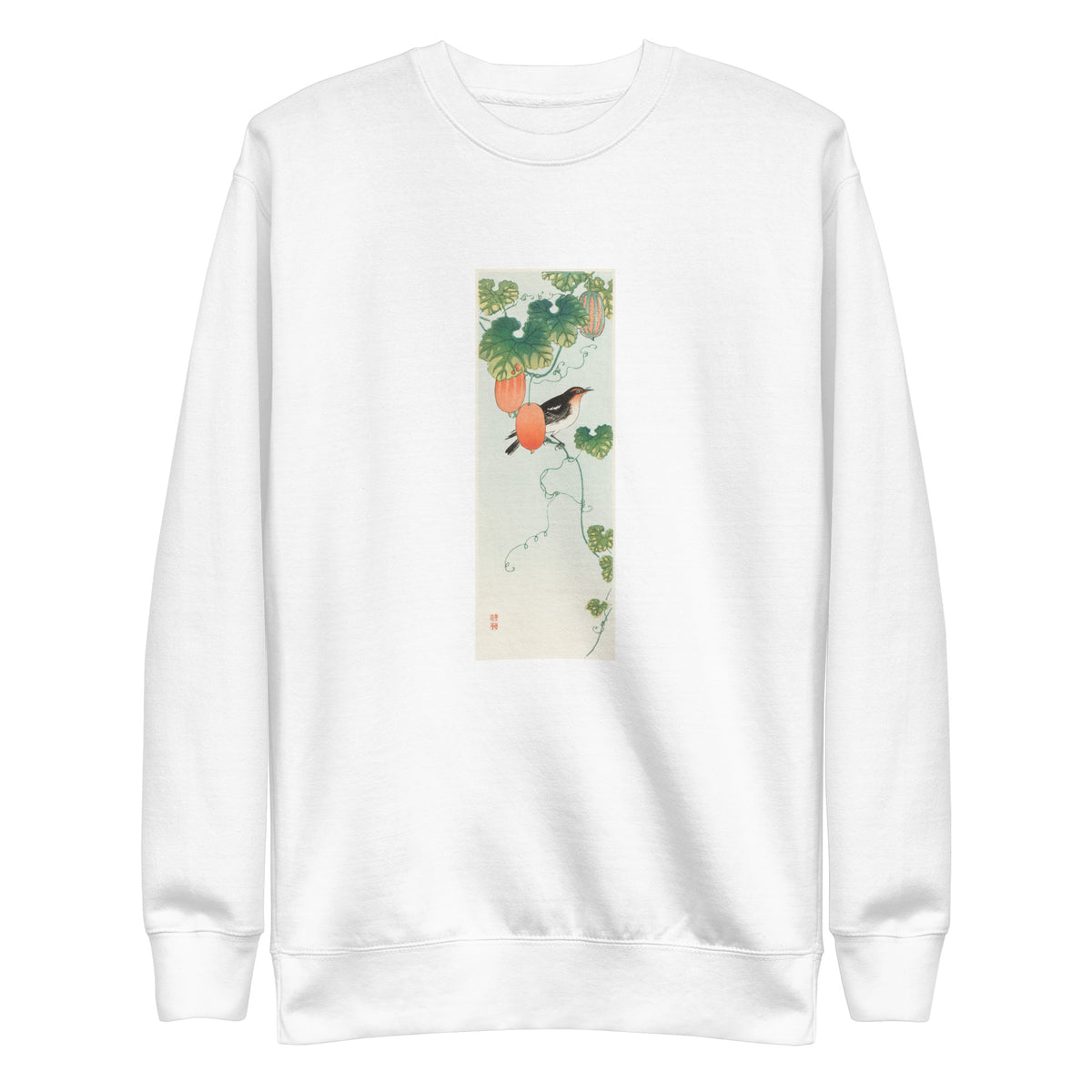 White Sweater Songbird In Cucumber Plant - Ohara Koson 1925 Signature