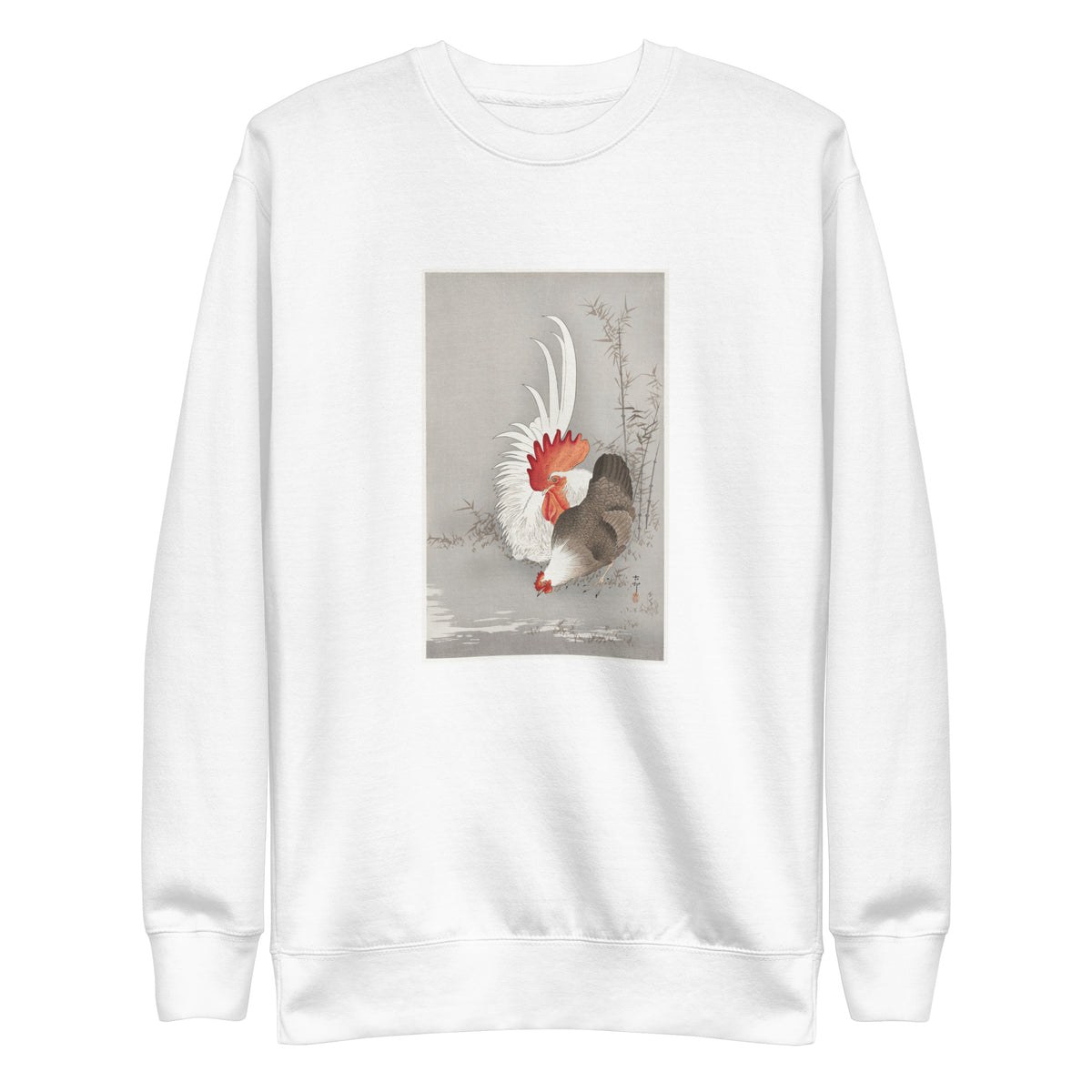 White Sweater Rooster And Chicken - Ohara Koson 1900 Signature