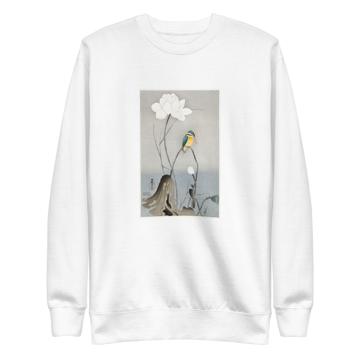 White Sweater Kingfisher With Lotus Flower - Ohara Koson 1900 Signature