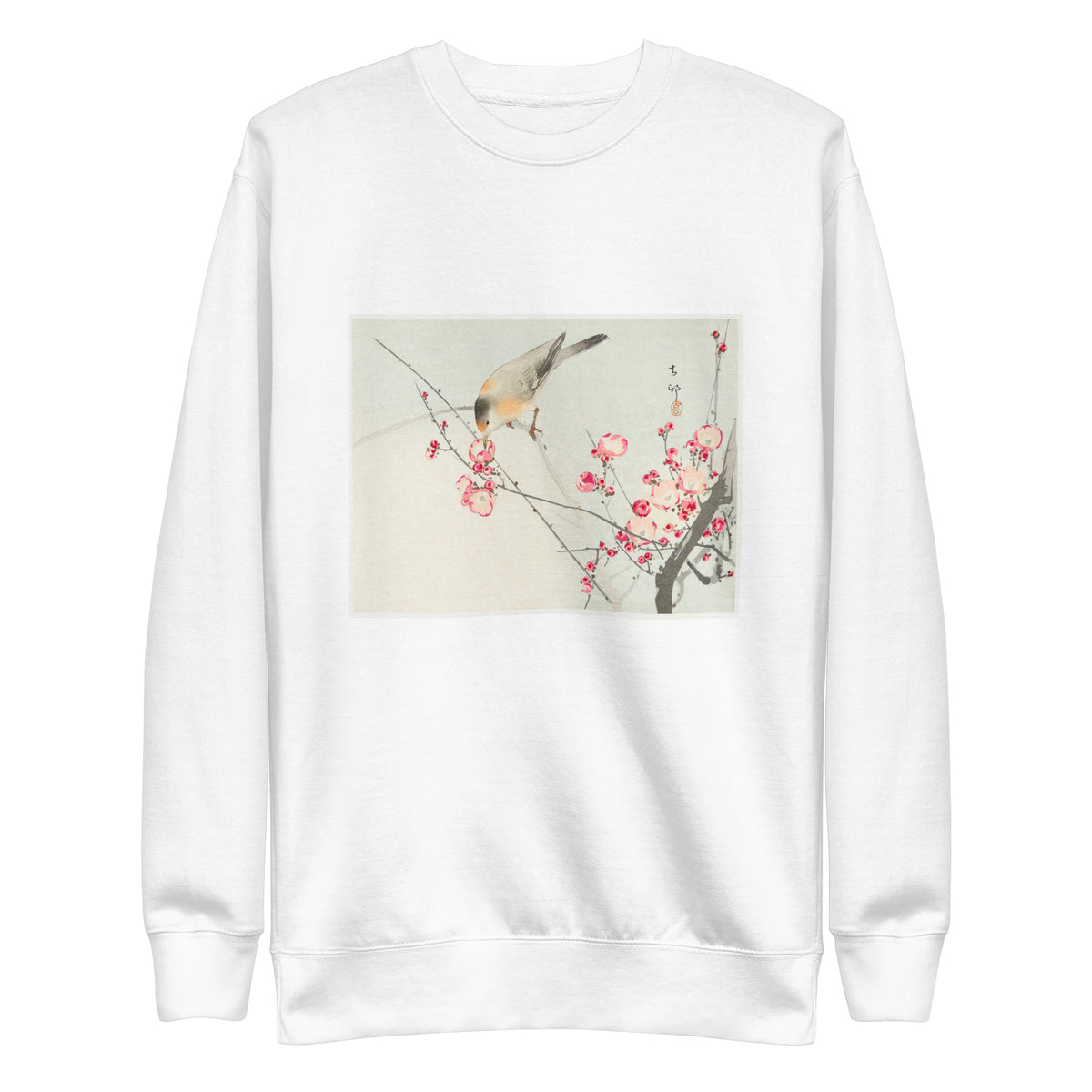 White Sweater Songbird On Blossom Branch - Ohara Koson 1900 Signature