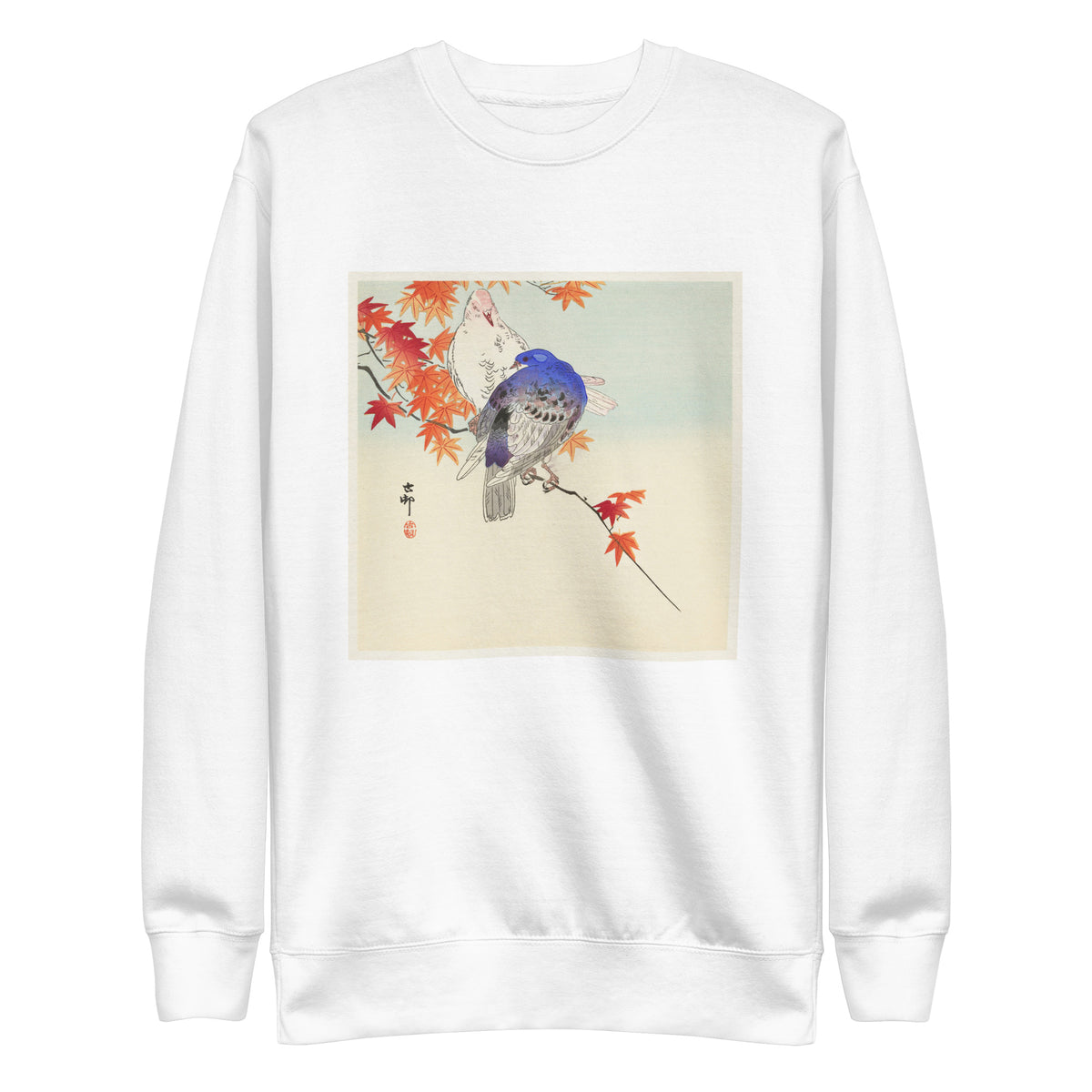 White Sweater Two Pigeons On Autumn Branch - Ohara Koson 1900 Signature
