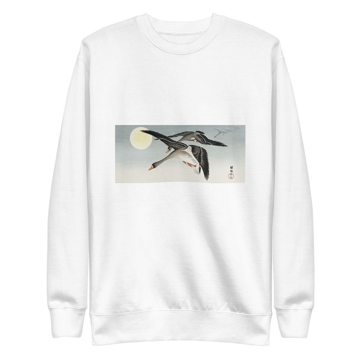 White Sweater Birds At Full Moon - Ohara Koson 1900 Signature