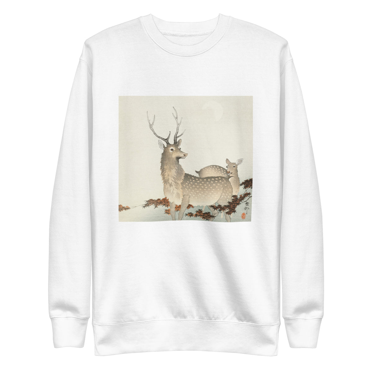 White Sweater Couple Of Deers - Ohara Koson 1900 Signature