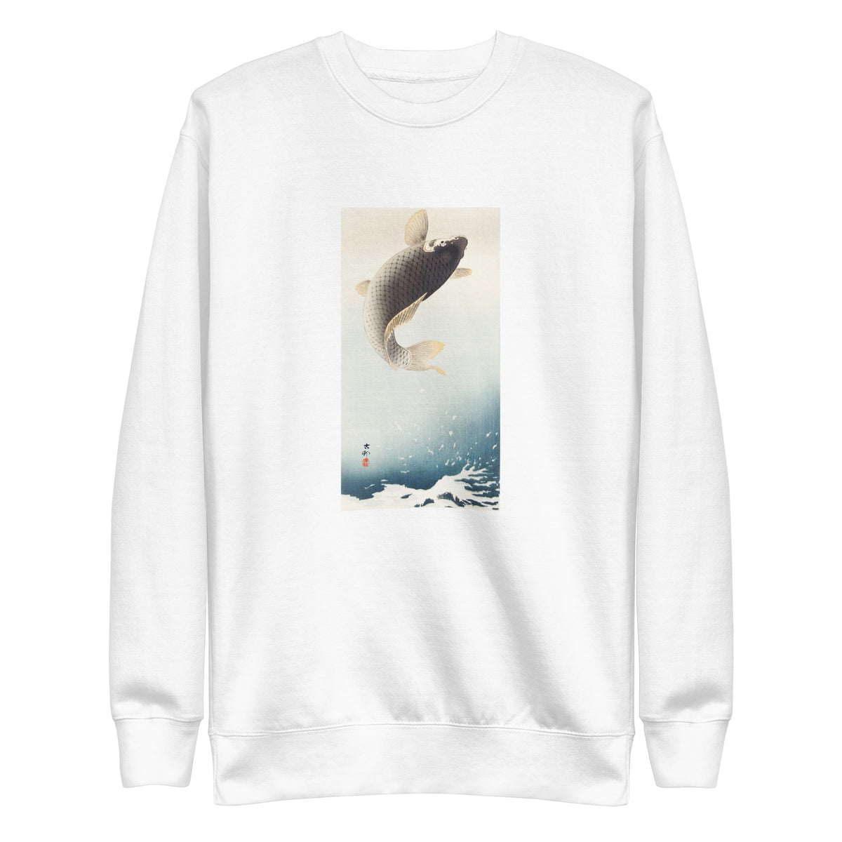 White Sweater A Jumping Carp - Ohara Koson 1900 Signature