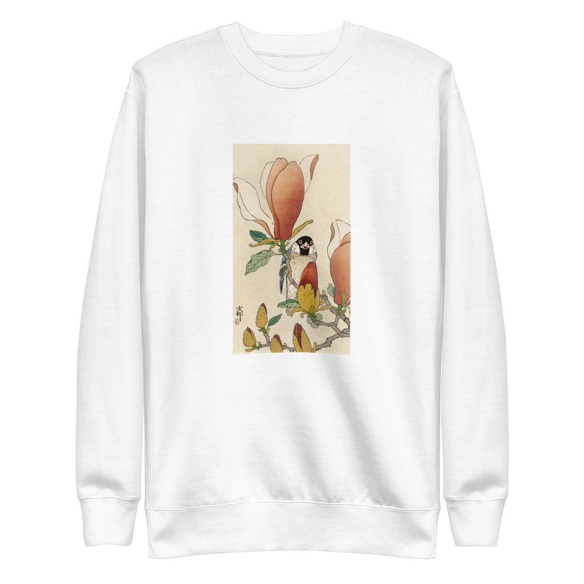 White Sweater Sparrow On Blooming Magnolia Branch - Ohara Koson 1900 Signature
