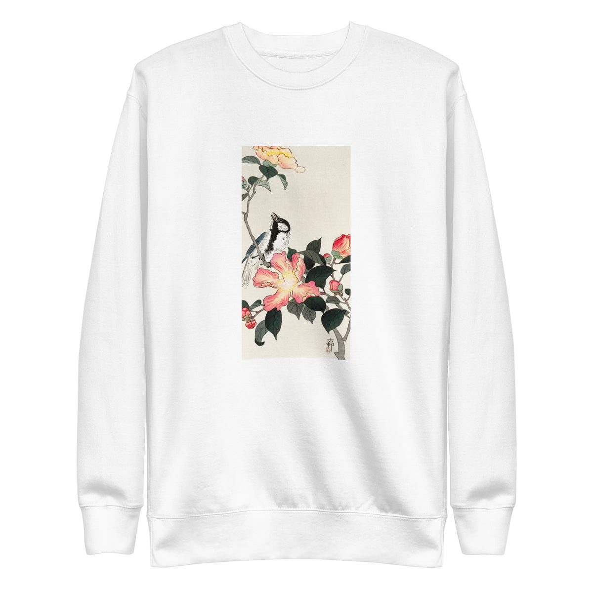 White Sweater Great Tit On Branch With Pink Flowers - Ohara Koson 1900 Signature