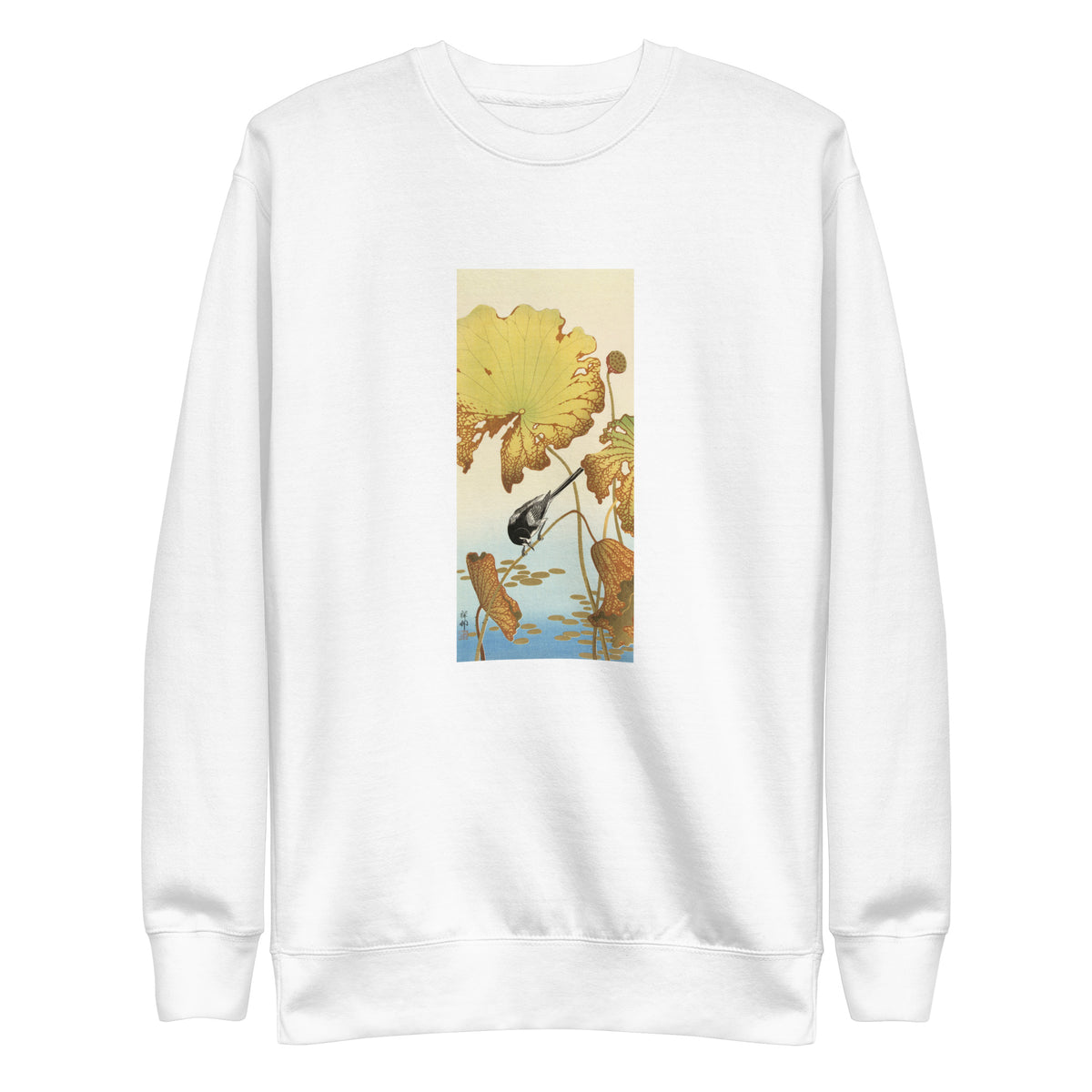 White Sweater Japanese Wagtail On Lotus Plant - Ohara Koson 1925 Signature