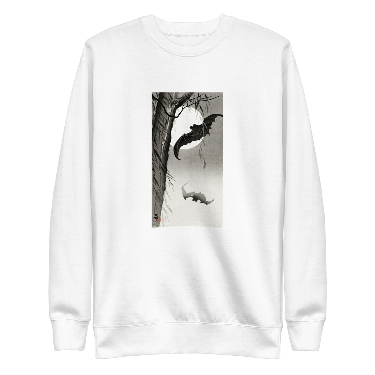 White Sweater Bats Under The Full Moon - Ohara Koson 1900 Signature