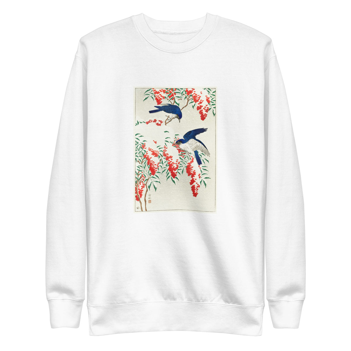 White Sweater Flycatchers On A Nandina Bush - Ohara Koson 1925 Signature