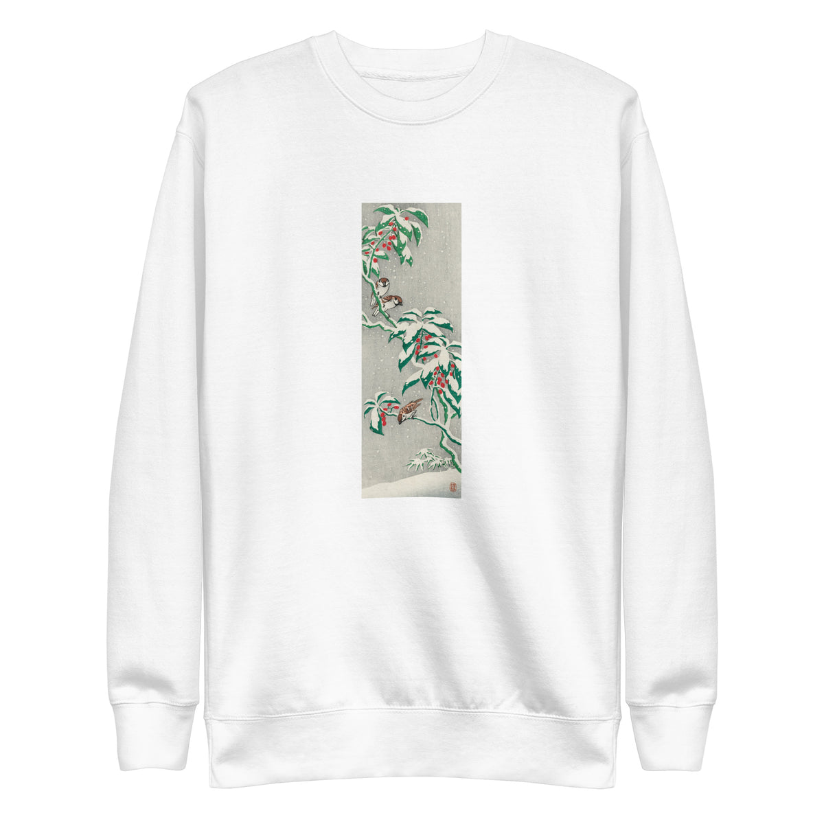 White Sweater Sparrows On Snowy Berry Bush Signature