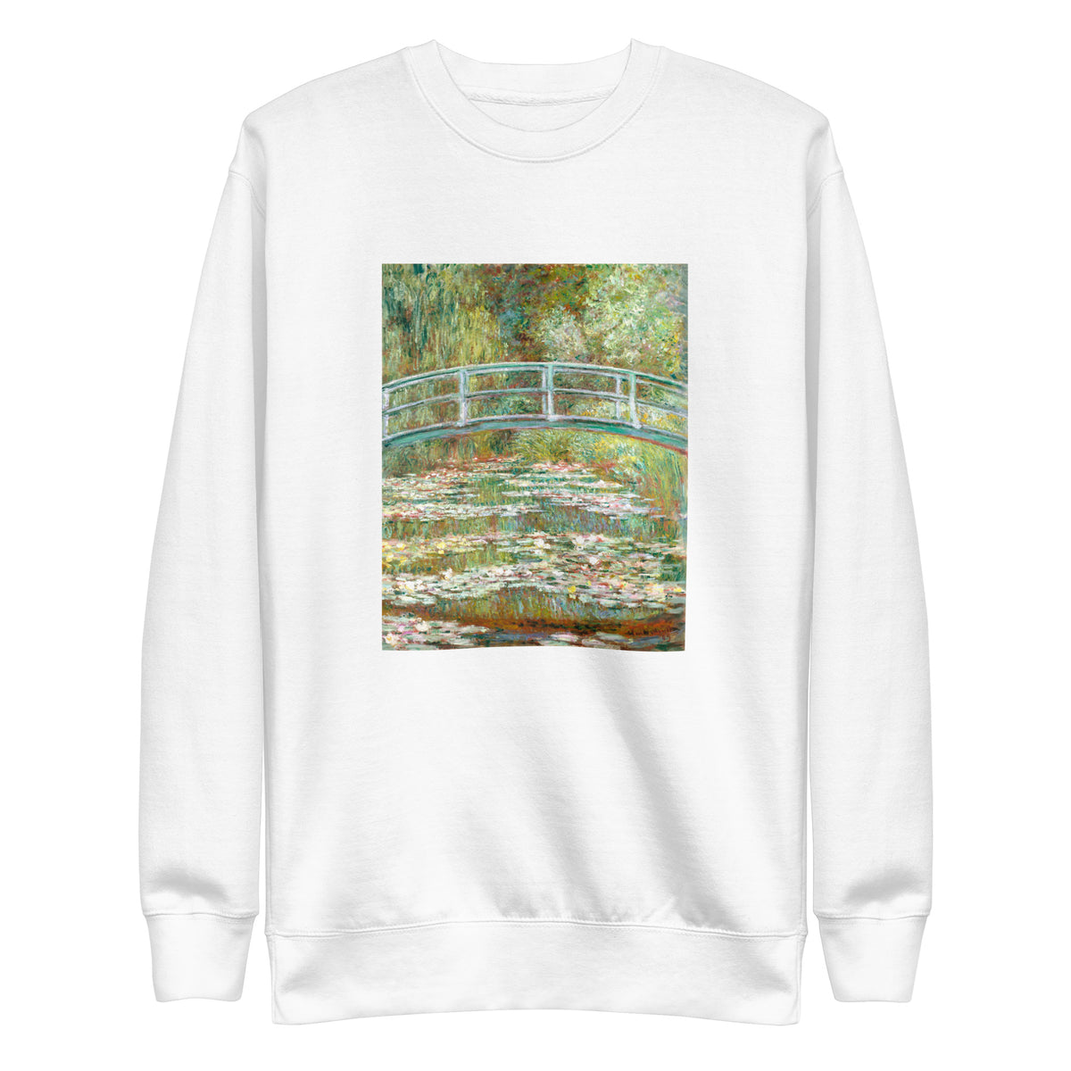White Sweater Bridge Over A Pond Of Water Lilies Signature