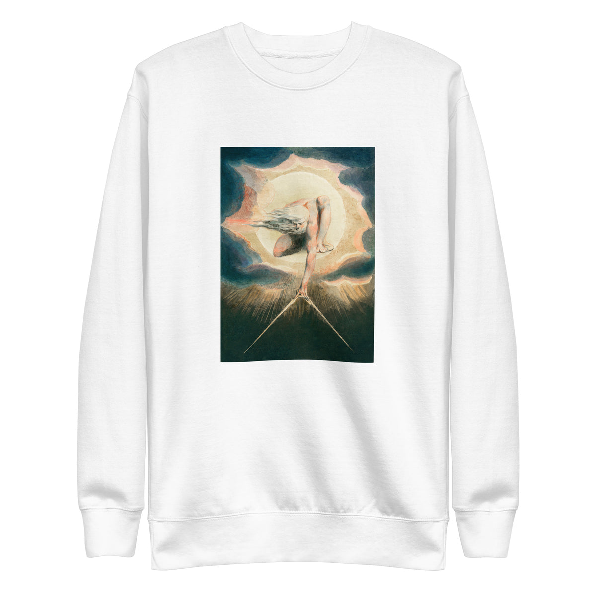 White Sweater Ancient Of Days Setting A Compass To The Earth Illustration - William Blake 1794 Signature