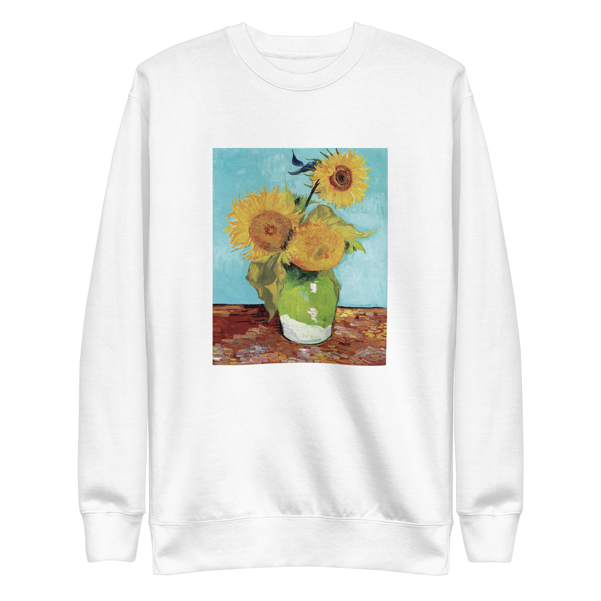 White Sweater Vincent Van Gogh S Vase With Three Sunflowers Famous Painting Signature