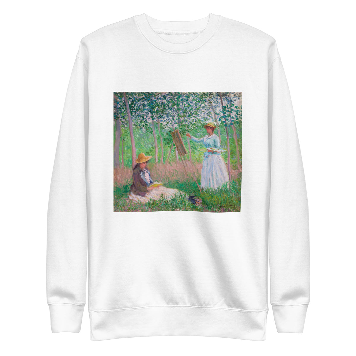 White Sweater In The Woods At Giverny Blanche Hoschede At Her Easel With Suzanne Hoschede Reading Signature