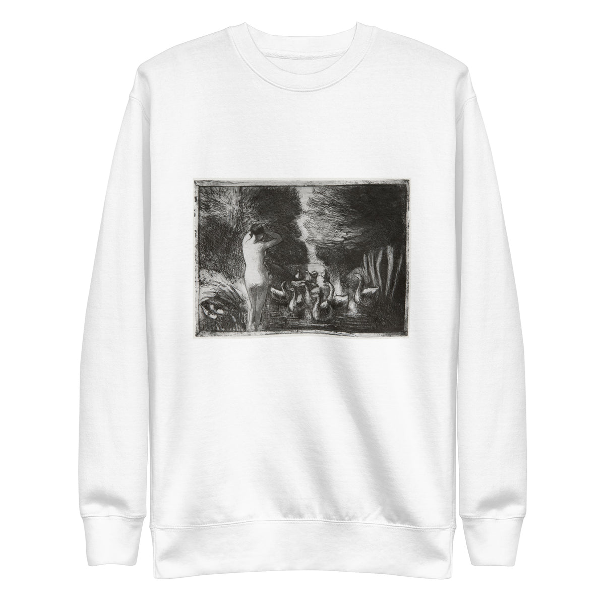 White Sweater Bather With Geese Signature