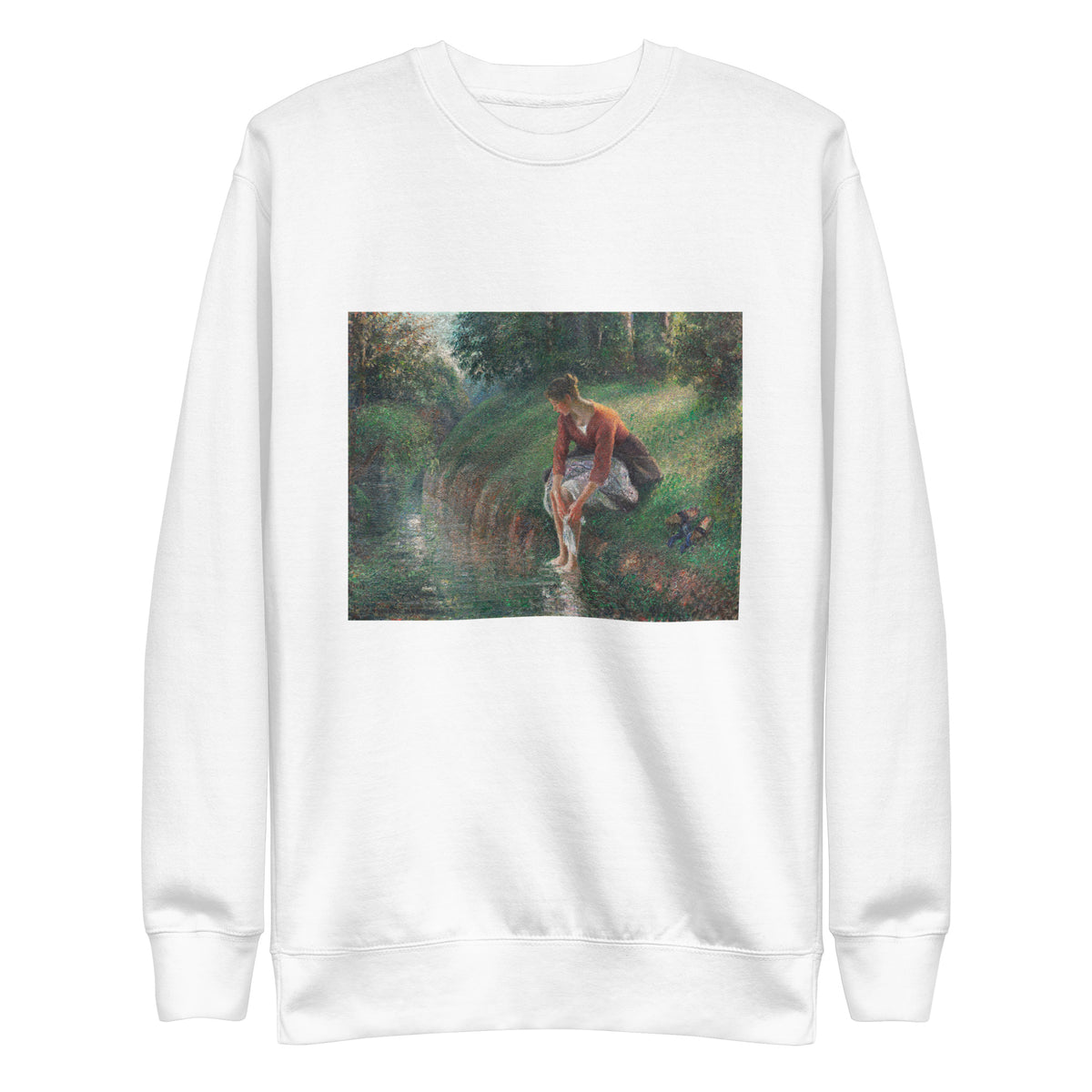 White Sweater Woman Bathing Her Feet In A Brook Signature